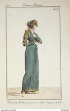 Gravure Costume Parisien 1807 # 857 (eau forte) Redingote  velours & satin