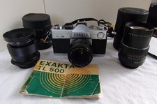 Reflex EXAKTA TL500 Argentique 35mm Japan avec ses objectifs et Notice, BEG