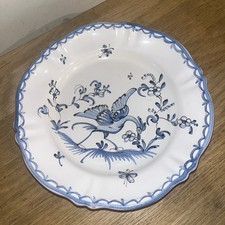 Petite Assiette Lallier À Moustiers Décor Bleu Oiseau Grue Échassier  Ø 17 cm