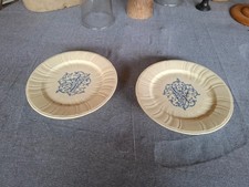 2 COMPOTIERS bas / plat mignardises faïence de Gien Monogramme crème et bleu