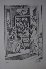 Lithographie  SCENE EN APPARTEMENT  Signé  ROBERT  LEPELTIER