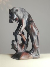 Statue  ancienne de tigres Asiatique en bois exotique palissandre