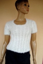 JOLI TOP PULL BLANC POILS LONG TOUT DOUX MANCHES COURTE NEUF T 38/40