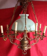 Suspension Napoléon III, XIX siècle, opaline verte,8 lumières. Bon état ! 