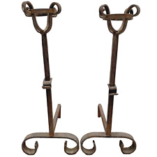 Paire de Chenets Porte Écuelle en Fer Forgé Début/Mi XIXè Style Rococo Louis XV