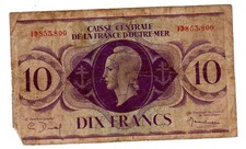 CAISSE CENTRALE FRANCE OUTRE MER 10 FRANCS P16 1944 FRENCH EQUATORIAL AFRICA