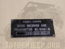 plate plaque radio us ww2 BC1000 A EARLY ALU scr 300 jeep  willys dodge gmc