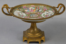 COUPE sur pied Bronze Doré SUSSE frères porcelaine de canton famille rose 19e