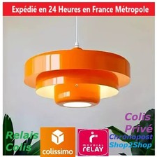 Neuf Lustre vintage métallique orange lampe luminaire suspendu style année 1960