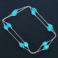 Collier Père Noël Rose Turquoise Ovale Pierre Précieuse Cadeau Argent Sterlin...