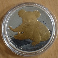 Australia 1$ Koala 2009 gilded silver 99.9% 1 oz coin, within a capsule (argent)