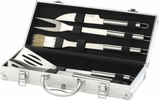 Couverts à barbecue en acier inoxydable avec coffret en aluminium, 5 pièces - R