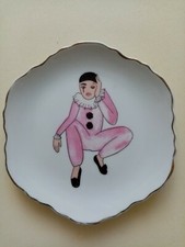 ASSIETTE HEXAGONALE DECORATIVE PIERROT CLOWN PORCELAINE PORT A PRIX COÛTANT