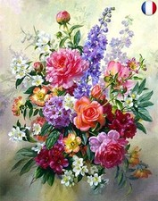 Abillyn Kit de broderie au point de croix Motif fleurs colorées estampillées