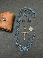 chapelet ancien  argent massif perles verre bleu
