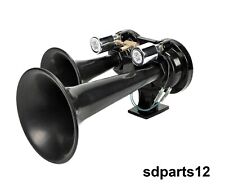 Klaxon à Air Double Trompes Noir 12V 24V 170dB Pneumatique Train Camion Bateau
