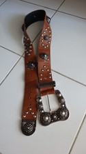 Ceinture en Cuir marron et métal Vintage Clouté ajouré ancien Création Unique