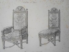 Fauteuil Chaise genre LOUIS XIV GRAVURE le GARDE-MEUBLE RAZE XIXéme