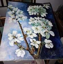 Tableau Huile sur panneau. Fleurs de pommiers du Japon