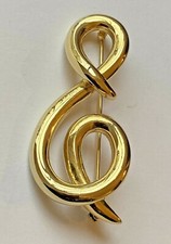 Grande BROCHE vintage clef de SOL Musique Doré stylisé ⭐ 6,8cm !