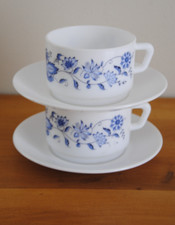 ❤️ARCOPAL 2 Tasses Café Chocolat Thé + Soucoupes Aster Fleur Bleue Ancien