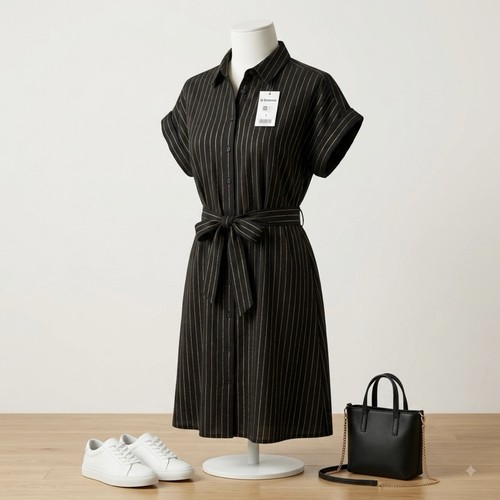 Robe chemise noire - , rayures