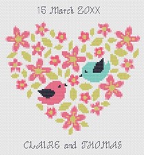 Croix Point Mariage Anniversaire Kit Échantillon Ou Motif - Fleur Et Oiseau Cœur