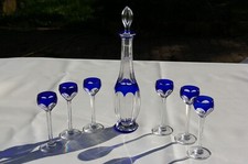 Service à Liqueur en Cristal taillé overlay bleu de St Louis modèle Bristol