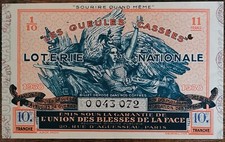 Billet de loterie nationale 1938 10e tranche - Gueules Cassées  1/10 - n°0043072