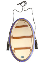 Miroir Art Déco 1920 - 1930, cadre trompe l'œil lapis lazuli, pompon métal 58x37