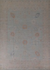 Salle à Manger Bleu Clair Zone Tapis 9x12 Légumes Teinture Oushak Turque Main