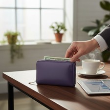 Portefeuille Femme DIESEL Jadda OS Cuir De Vache Violet Foncé Zip Violet RRP€160