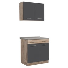 Cuisine Équipée Bloc Intégrée Gris en Bois Kitchenette Rangement Homestyle4u