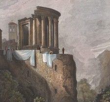 1840 Gravure aquarellée  Temple de la Sibylle Tivoli Italie Paysage