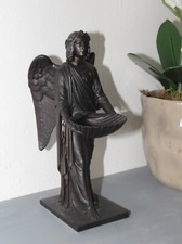 statue ange  baptismal  en resine  h 20cm  aspect bronze patine  foncé 