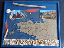 grand tableau la bretagne sable bois flotté galets et peinture vitrail