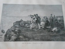 Gravure 1881 - Sur la Falaise