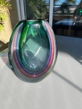 Vintage Murano Sommerso Glass Vase - Multicolor Green Pink Purple 24 cm - Heavy