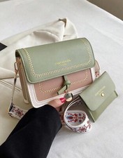 Sac A Bandoulière A Rabat + Pochette Vert Kaki Blanc Femme SimiliCuir Magnétique