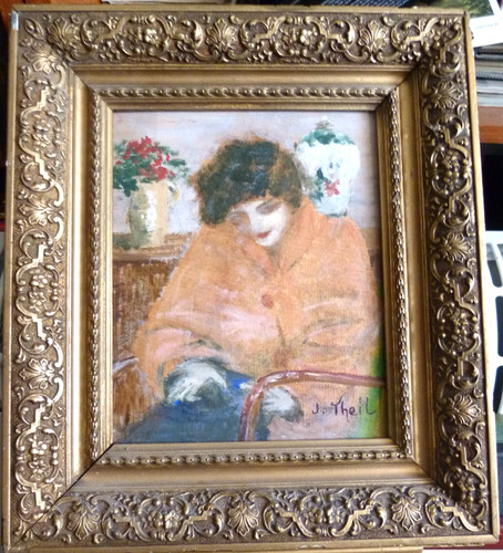 Femme assise panneau - la,