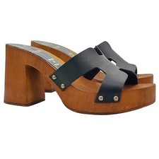 Mule Noir Véritable Cuir Avec Talon 8,5 CM - Made IN Italy - MY0328 NERO