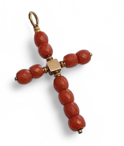Croix jaune et corail - or,