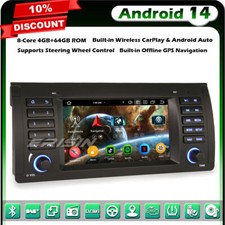 8-Core 64GO Android 14 Autoradio GPS DAB+ CarPlay Navi pour BMW X5 E53 BT 5.0 SD