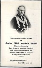 AVIS DE DECES RELIGIEUX SERVITEUR DE DIEU : BRETAGNE LANGUIDIC 1959