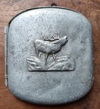 Ancien étui à cigarettes en métal décor Cerf - Chasse Tabac Tabatière  C96