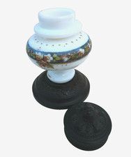 Ancien Pot à Onguent Opaline Base et Couvercle Bois Sculpté Pharmacie 1850