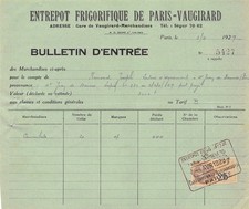 1929 ENTREPOT FRIGORIFIQUE DE PARIS VAUGIRARD A PARIS - M. REMOND LAITERIE D