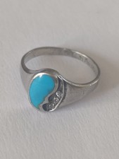 Bague Argent Massif Turquoise & Pierre à Identifier Taille 53 - 2,4 g Bijoux