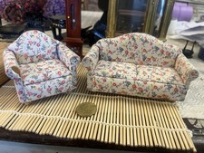 Canapé Fauteuil Miniatures 1/12- Dollhouse Sofa Armchair Maison Poupée Floral