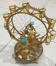 Service à liqueur "Grande Roue" en cristal et métal doré